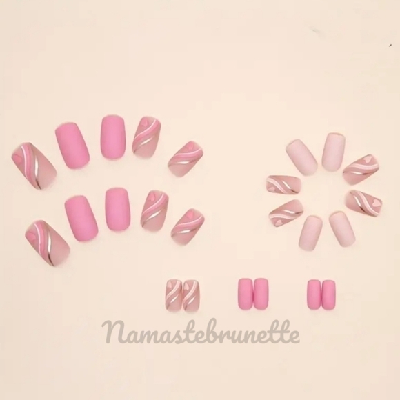 2/$16 Matte Pink Hearts Press On Nails - Picture 3 of 15